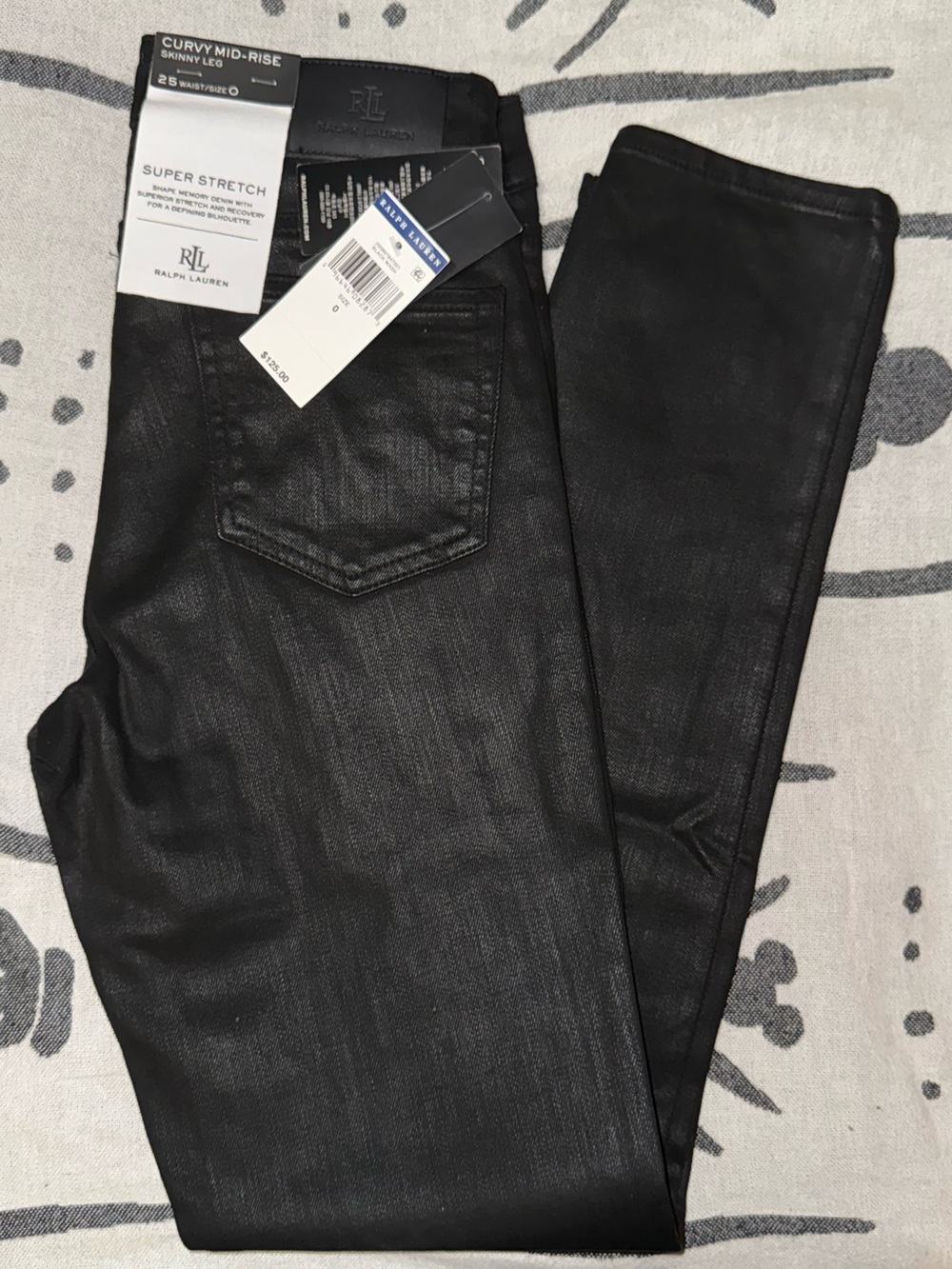 Ralph Lauren Women’s Curvy Mid-Rise Skinny Jeans in Black Coated Finish